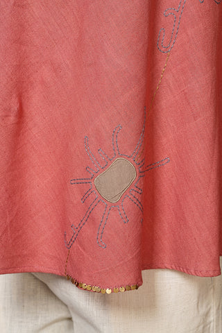 Dusty Pink Organic Handwoven Cotton Embroidered Flared Top – Free Size
