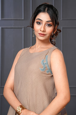 Beach Brown Organic Handwoven Cotton Embroidered Flared Top – Free Size