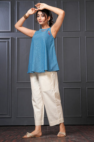 Blue Handwoven Cotton Flared Top