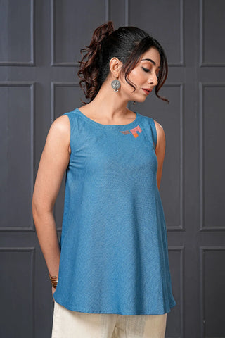 Blue Handwoven Cotton Flared Top