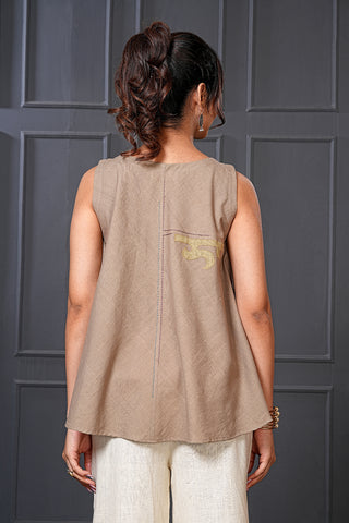 Beach Brown Organic Handwoven Cotton Embroidered Flared Top – Free Size