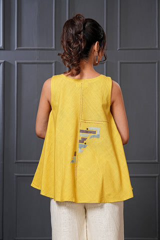 Citron Handwoven Cotton Embroidered Flared Top – Free Size