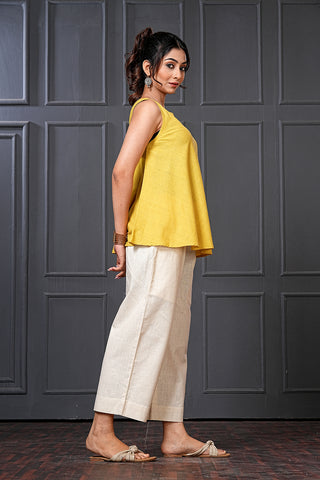 Citron Handwoven Cotton Embroidered Flared Top – Free Size