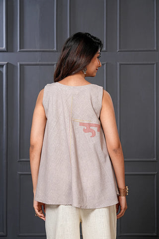 Silver Gray Handwoven Cotton Embroidered Top