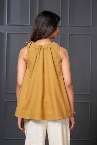 Mustard Handwoven Cotton Flared Sleeveless Top – Free Size