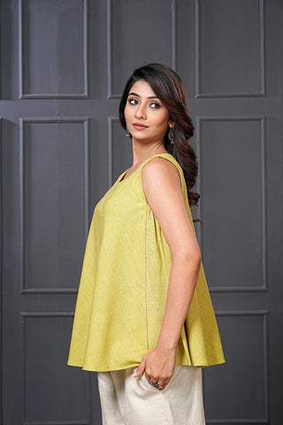 Lime Handwoven Cotton Embroidered Top