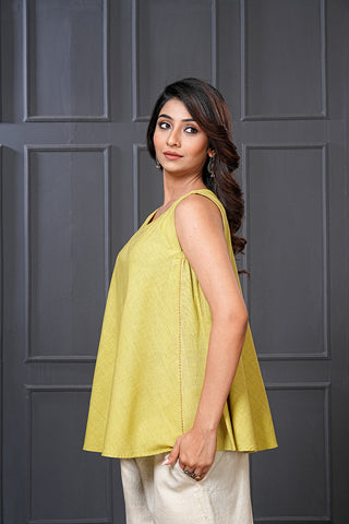 Lime Organic Handwoven Cotton Embroidered Flared Top – Free Size