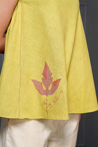 Lime Organic Handwoven Cotton Embroidered Flared Top – Free Size