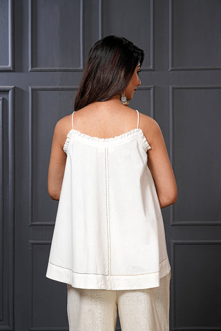 Off White Handwoven Cotton Floral Flared Top – Free Size