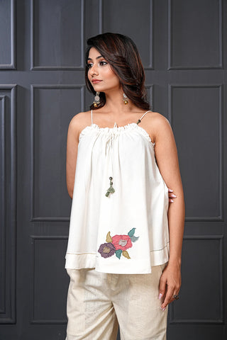 White Handwoven Cotton Floral Top