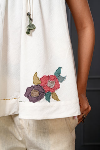 Off White Handwoven Cotton Floral Flared Top – Free Size