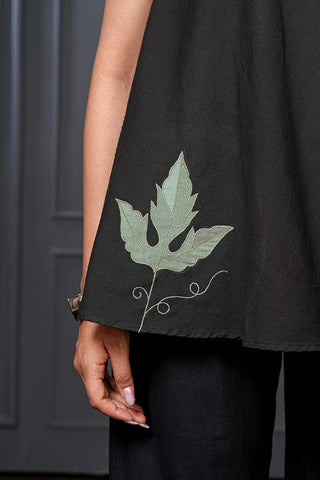 Black Handwoven Cotton Embroidered Flared Top