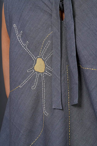 Smoky Gray Organic Cotton Embroidered Top