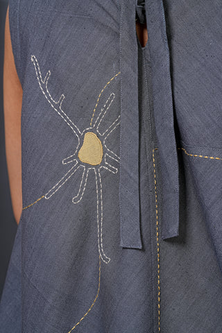 Smoky Gray Organic Handwoven Cotton Embroidered Flared Top – Free Size