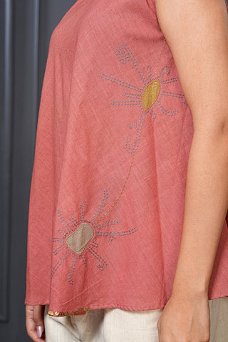 Dusty Pink Organic Handwoven Cotton Embroidered Flared Top – Free Size