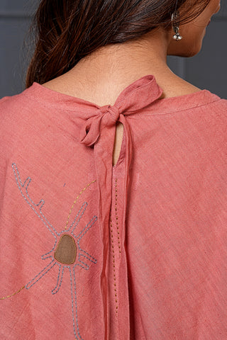Dusty Pink Organic Handwoven Cotton Embroidered Flared Top – Free Size