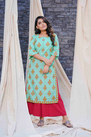 Thread Game - Timeless - Mint Green Hand Blocked Natural Cotton Kurtas
