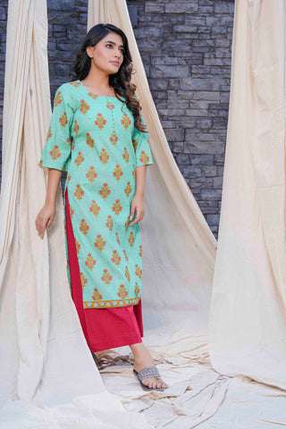 Thread Game - Timeless - Mint Green Hand Blocked Natural Cotton Kurtas