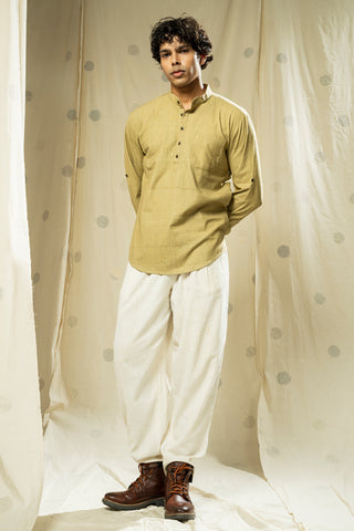 Hand Woven - Hand Spun Organic Men Kurta With Mandarin Collar