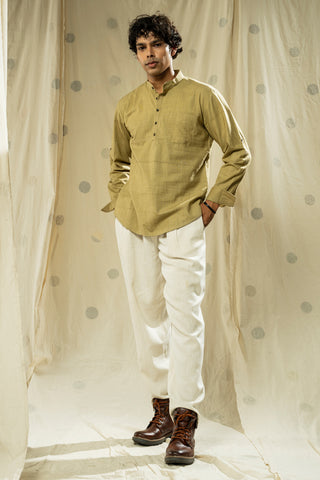 Hand Woven - Hand Spun Organic Men Kurta With Mandarin Collar