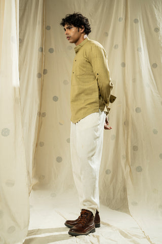 Hand Woven - Hand Spun Organic Men Kurta With Mandarin Collar