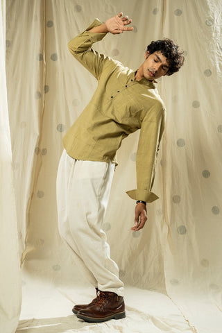 Hand Woven - Hand Spun Organic Men Kurta With Mandarin Collar