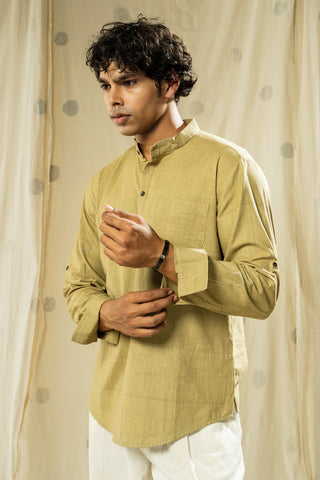 Hand Woven - Hand Spun Organic Men Kurta With Mandarin Collar