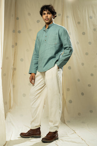 Hand Woven - Hand Spun Organic Men Kurta With Mandarin Collar