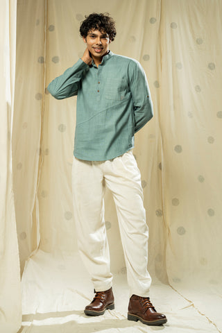 Hand Woven - Hand Spun Organic Men Kurta With Mandarin Collar