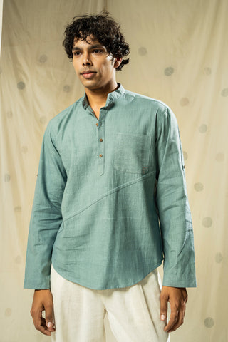 Hand Woven - Hand Spun Organic Men Kurta With Mandarin Collar