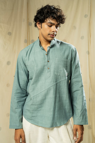 Hand Woven - Hand Spun Organic Men Kurta With Mandarin Collar