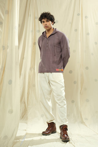 Hand Woven - Hand Spun Full Sleeve Organic Hooded Men Kurta