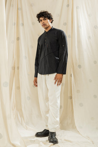 Hand Woven - Hand Spun Organic Men Kurta With Mandarin Collar