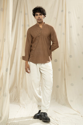 Hand Woven - Hand Spun Organic Men  Slant Opening Mandarin Kurta