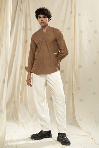 Hand Woven - Hand Spun Organic Men  Slant Opening Mandarin Kurta