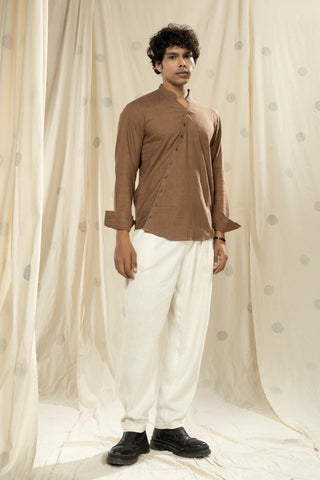 Hand Woven - Hand Spun Organic Men  Slant Opening Mandarin Kurta