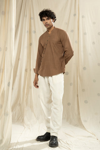 Hand Woven - Hand Spun Organic Men  Slant Opening Mandarin Kurta