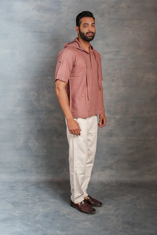 Handcrafted Khadi Hoodie with Straight-Line Detailing