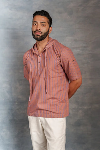 Handcrafted Khadi Hoodie with Straight-Line Detailing