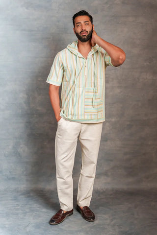 The Artisan's Grid: Handwoven Khadi Hoodie with Kangaroo Pockets