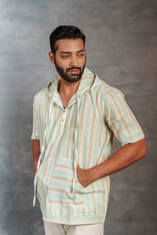 The Artisan's Grid: Handwoven Khadi Hoodie with Kangaroo Pockets