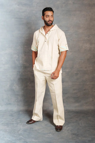 Handwoven Khadi Hoodie with Hand Applique & half Sleeves – Artisan Made