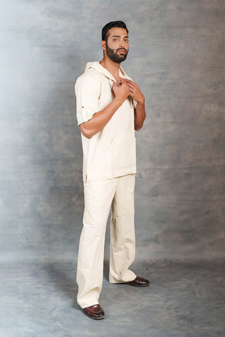 Handwoven Khadi Hoodie with Hand Applique & half Sleeves – Artisan Made