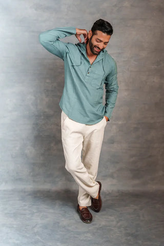 Handwoven Khadi Hoodie Top Full Sleeve Artisan-Made Design