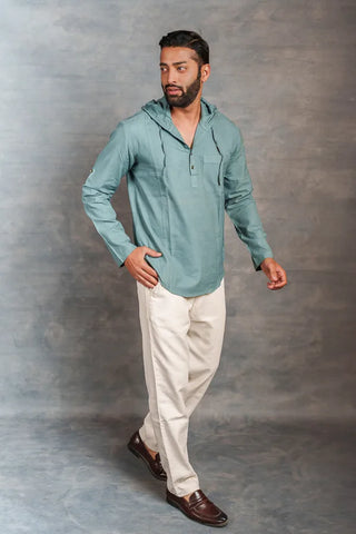 Handwoven Khadi Hoodie Top Full Sleeve Artisan-Made Design