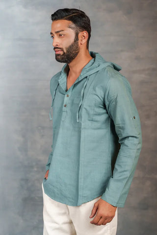 Handwoven Khadi Hoodie Top Full Sleeve Artisan-Made Design