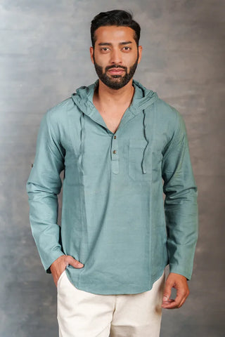 Handwoven Khadi Hoodie Top Full Sleeve Artisan-Made Design