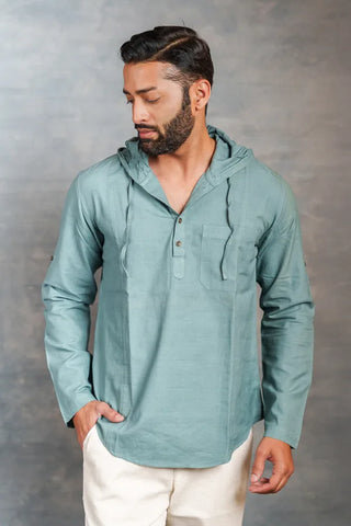 Handwoven Khadi Hoodie Top Full Sleeve Artisan-Made Design