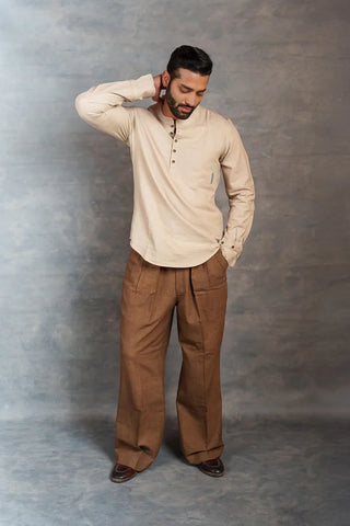 Handwoven Khadi Full-Sleeve Shirt with Applique Detailing