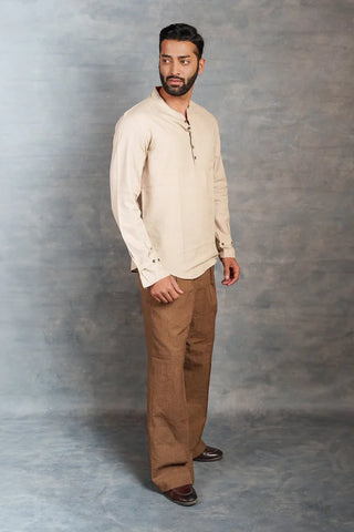 Handwoven Khadi Full-Sleeve Shirt with Applique Detailing